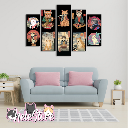 Gatos Japoneses - Segmentado 5 piezas 110x80 cm