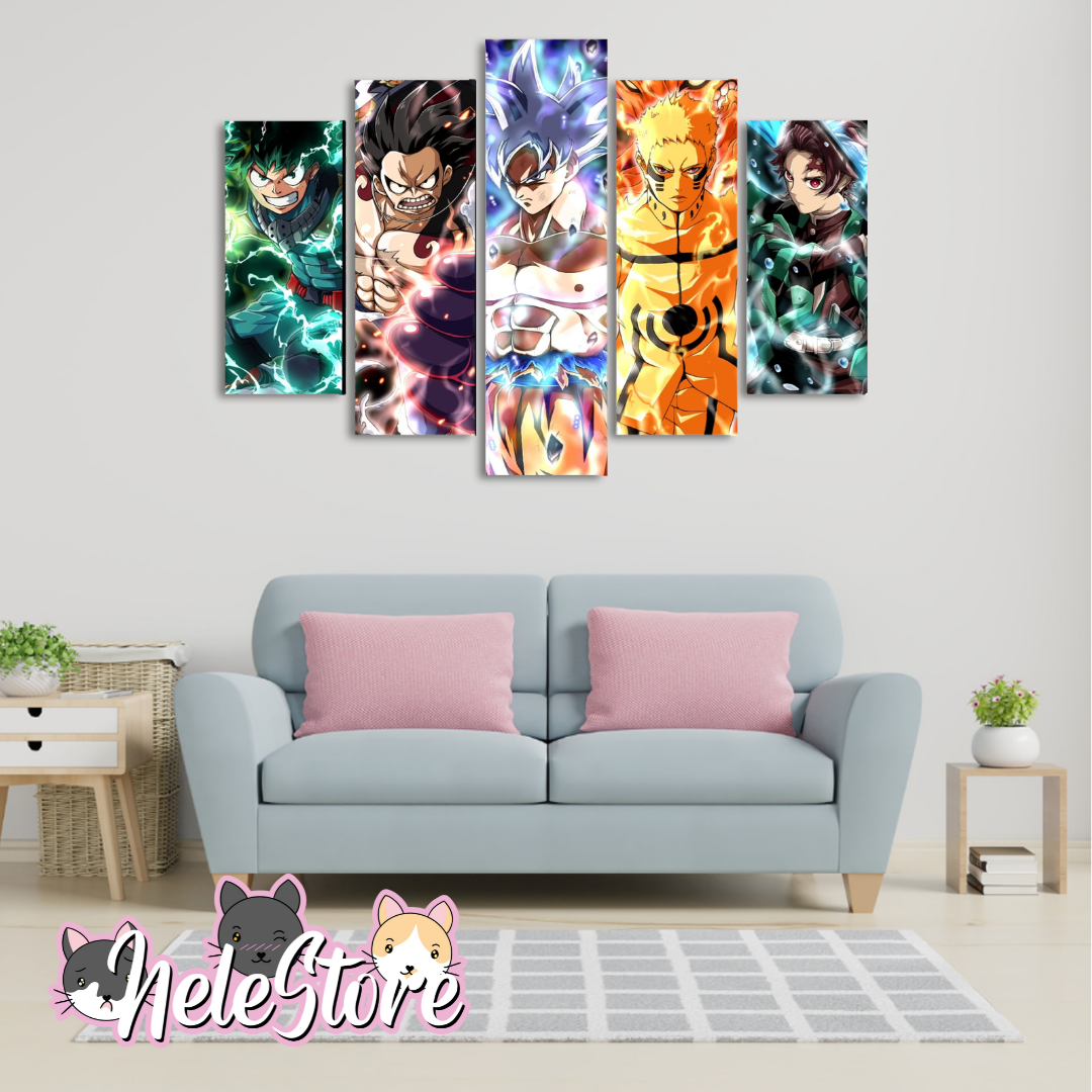 Goku, Luffy, Naruto, Deku, Tanjiro - Segmentado 5 piezas 110x80 cm
